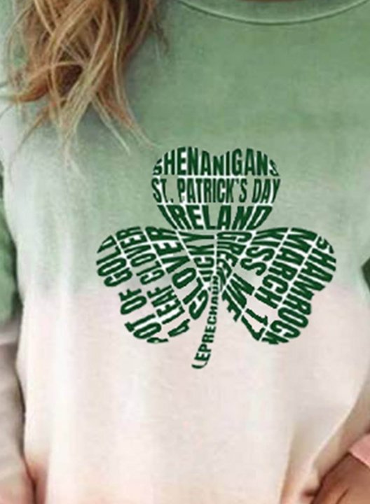 Women's St Patrick's Day Sweatshirts Color Block Clover Gradient Print Long Sleeve Round Neck Sweatshirt