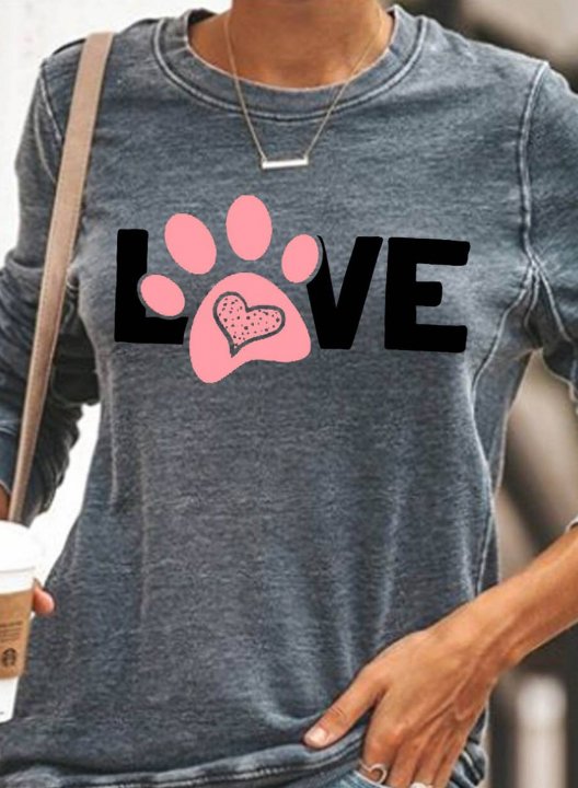 Women's Dog paw print Print Round Neck Daily Sweatshirt