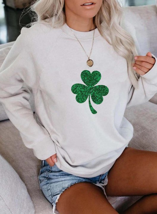 Women's St Patrick's Day Shamrock Sweatshirt Casual Shamrock Color Block Round Neck Long Sleeve Daily Pullovers