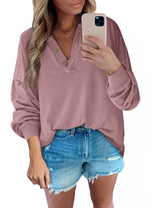 Pink/Green V Neck Long Sleeve Top