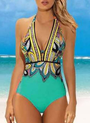 Women's One Piece Swimwear Floral V Neck Vacation Boho One-Piece Swimsuits One-Piece Bathing Suits