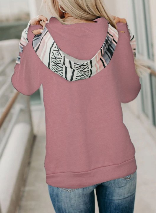 Long Sleeve Color Block Casual Hoodie