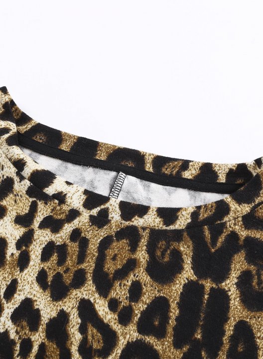 Leopard Round Neck Long Sleeve Tunic Sweatshirt