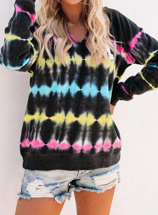 Tie Dye Color Block Long Sleeve Casual Hoodie