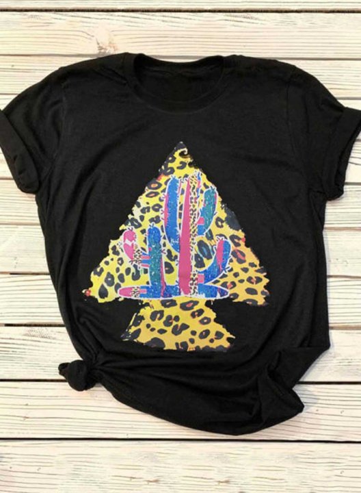 Women's T-shirts Leopard Short Sleeve Round Neck Daily T-shirt