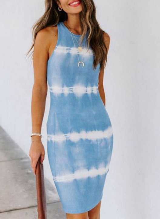 Women's Mini Dresses Bodycon Tiedye Color Block Sleeveless Round Neck Daily Casual Mini Dress