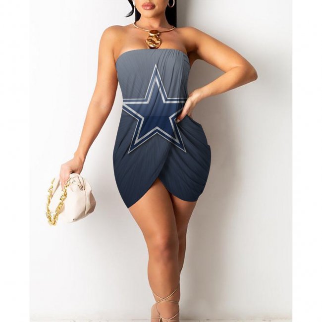 Dallas Cowboys Printed Irregular Bandeau Midi Dress