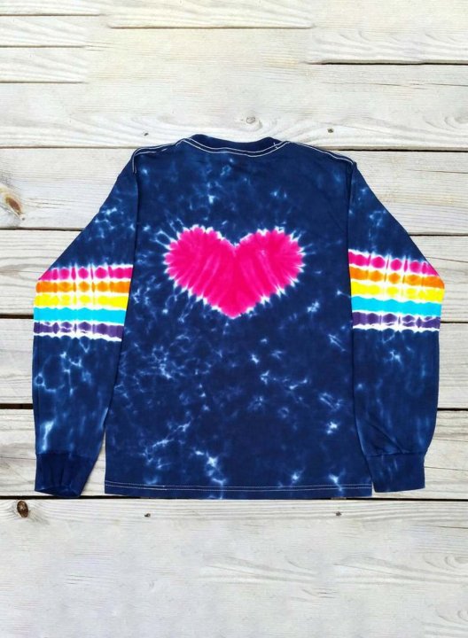 Women's Sweatshirts Multicolor Tie Dye Heart Print Long Sleeve Round Neck Casual Sweatshirt