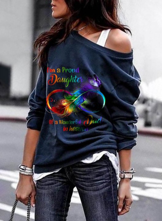 Women's Sweatshirt Feather Letter Print Long Sleeve Asymmetrical Cold Shoulder Daily T-shirt