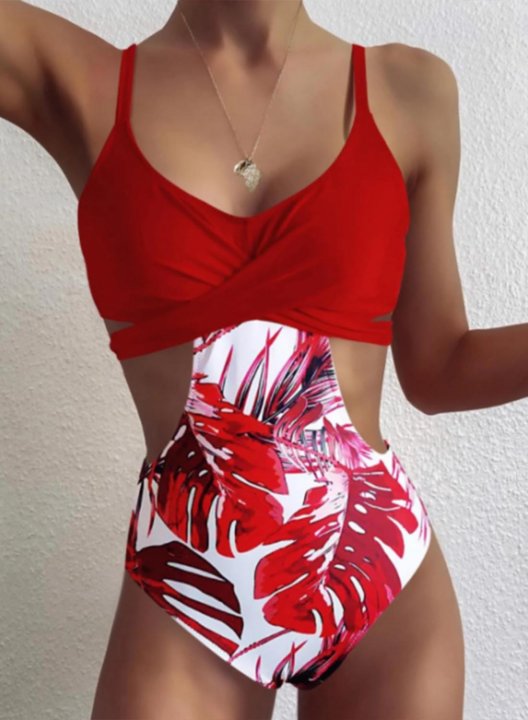 Women's One Piece Swimwear Fruits & Plants V Neck Criss Cross Vacation One-Piece Swimsuits One-Piece Bathing Suits