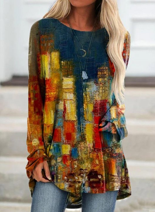 Women's Tunic Sweatshirt Abstract 3D Portrait Long Sleeve Round Neck Daily Tunic Tops