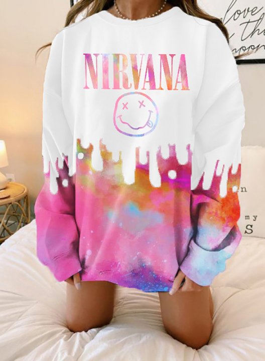 Women's Sweatshirts Nirvana Smiley Face Print Tie Dye Sweatshirt