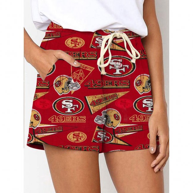 San Francisco 49ers Printed Drawstring Elastic Waist Casual Shorts