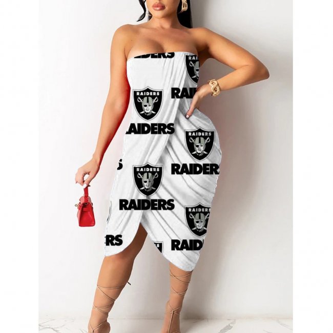 Las Vegas Raiders Printed Irregular Bandeau Midi Dress