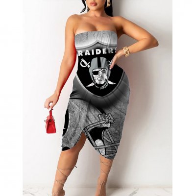 Las Vegas Raiders Printed Irregular Bandeau Midi Dress