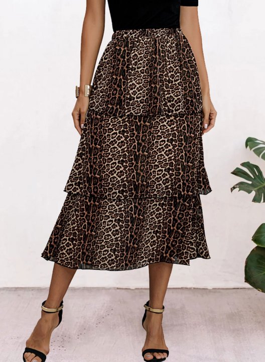 Women's Skirts Leopard High Waist Flare Daily Casual Midi Skirt