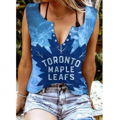 Toronto Maple Leafs Printed V Neck Casual Sleeveless Top