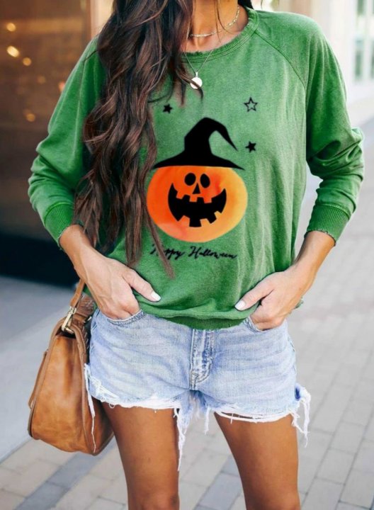 Halloween Printed Fruits & Plants Long Sleeve Round Neck Sweatshirt