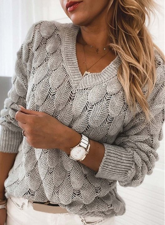 Women's Sweaters Solid Long Sleeve V Neck Cut-out Sweater