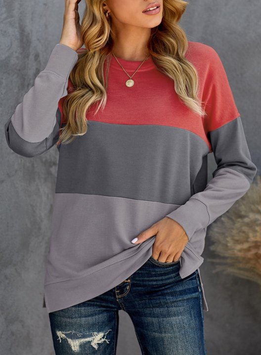 Woman's Striped Contrast Stitching Sweatshirt