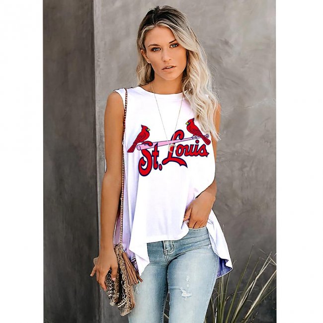 Women's Summer ST. LOUIS CARDINALS Team Fans Print Casual Irregular Sleeveless Round Neck Vest T-Shirt