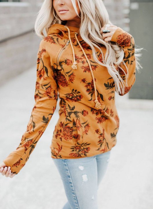 Floral Hooded Casual Hoodie