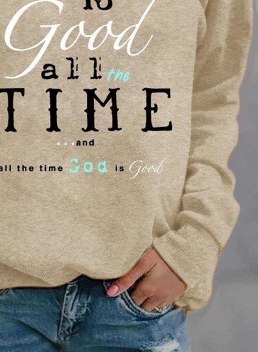 Women's God is Good All The Time Quotes Sweatshirt Solid Letter Long Sleeve Round Neck Daily Casual Sweatshirt