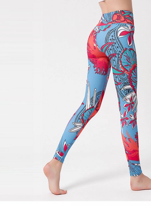 Women's Leggings Slim Floral Fruits & Plants Color Block Mid Waist Full Length Daily Sporty Pants