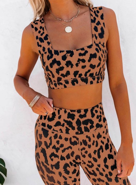 Women's Sports Sets Leopard Sleeveless Square Neck Daily Casual Sports Sets