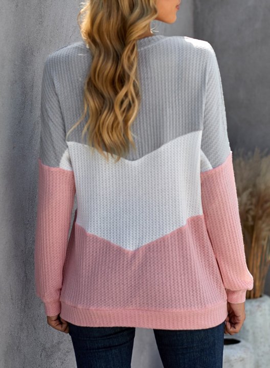 Color Block Round Neck Long Sleeve Casual Sweatshirt