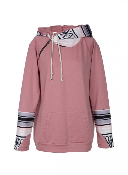 Long Sleeve Color Block Casual Hoodie