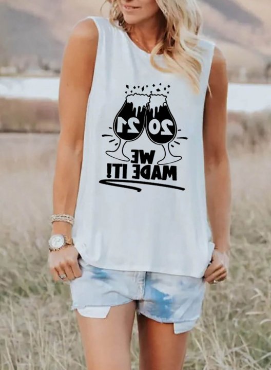 Women's Tank Tops Letter Sleeveless Round Neck Casual Tank Top