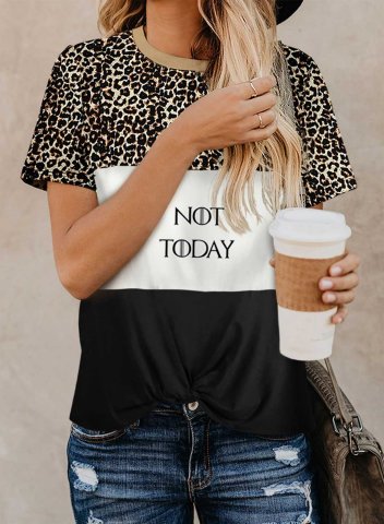 Women's T-shirts Color Block Letter Not Today Leopard Round Neck Short Sleeve Casual Daily T-shirts