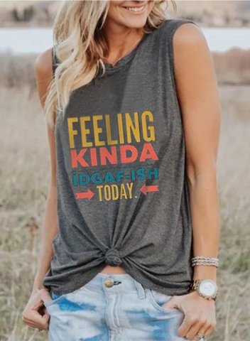 Women's Feeling Kinda IDGAF-ish today Tank Tops Casual Solid Letter Summer Sleeveless Round Neck Tops