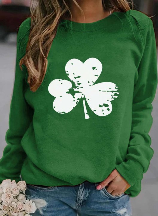 Women's Sweatshirts St Patrick's Day Shamrock Print Long Sleeve Round Neck Casual Sweatshirt