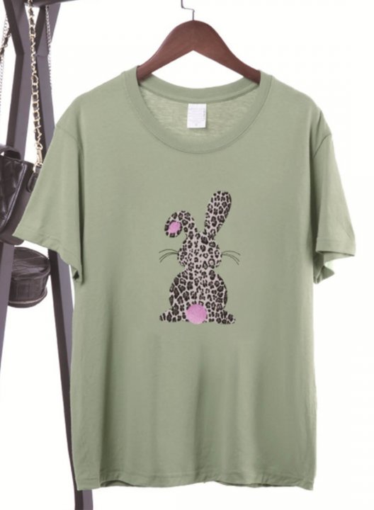 Women's T-shirts Leopard Animal Print Short Sleeve Round Neck Daily T-shirt