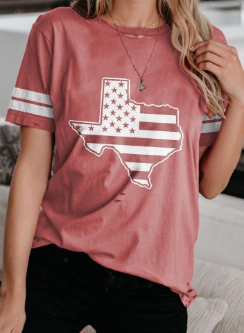 Women's T-shirts Cut-out Solid Round Neck Short Sleeve Summer Texas independence day T-shirts