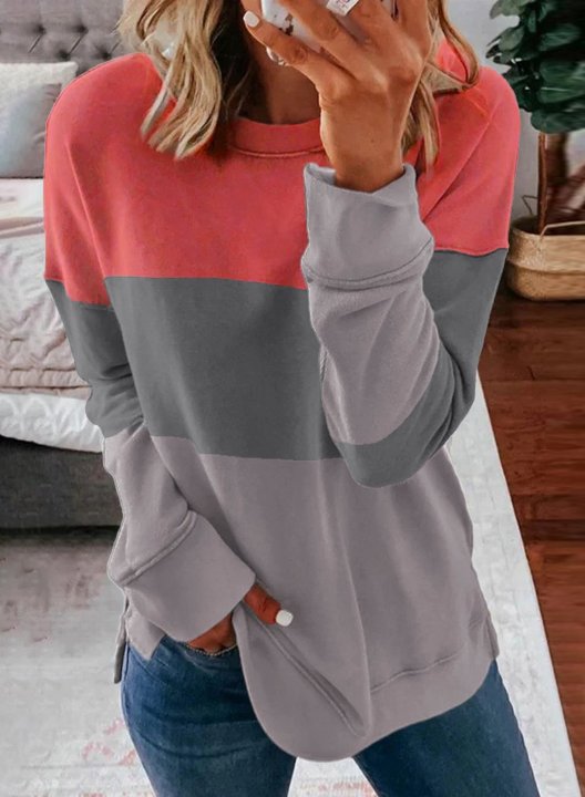 Woman's Striped Contrast Stitching Sweatshirt