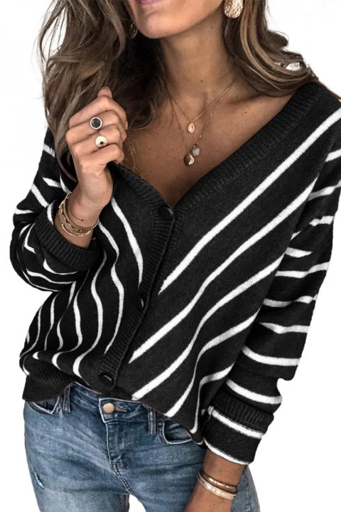 Women's Cardigans V Neck Stripe Long Sleeve Cardigan