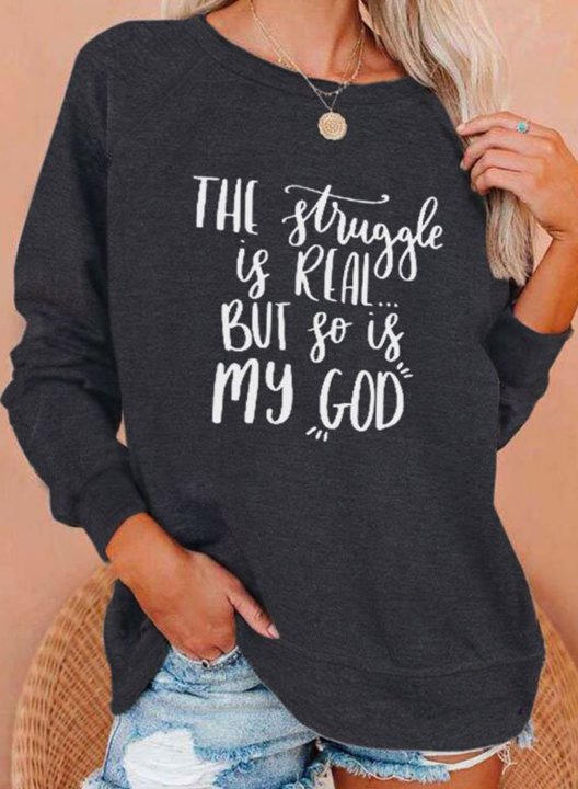 Women's Sweatshirts Letter Print Long Sleeve Round Neck Sweatshirt