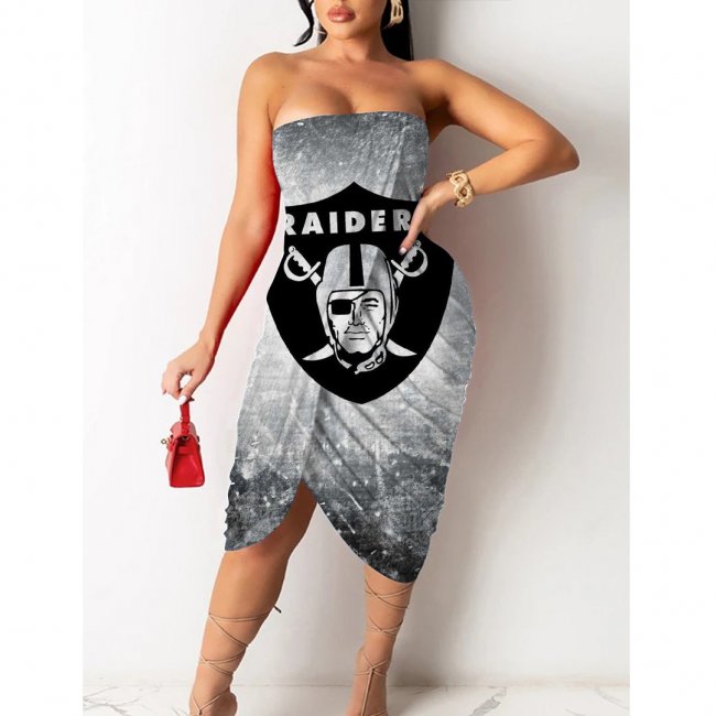 Las Vegas Raiders Printed Irregular Bandeau Midi Dress