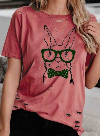 Women's T-shirts Animal Print Cut-out Solid Round Neck Short Sleeve Summer Daily Casual T-shirts