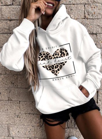 Women's Hoodies Long Sleeve Solid Leopard Heart Print Daily Hoodies With Pockets