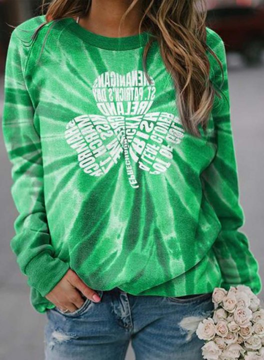 Women's Sweatshirt Casual Shamrock Print St. Patrick Day Color Block Long Sleeve Round Neck Pullovers