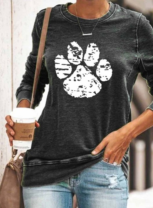 Women's Dog paw print Print Round Neck Daily Sweatshirt