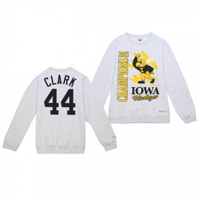 Dallas Clark Iowa Hawkeyes Sweatshirt #44 Retro Brush Crew White 2003 Champs