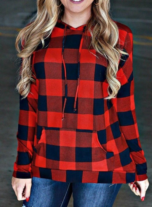 Christmas Plaid Long Sleeve Pocket Hoodie