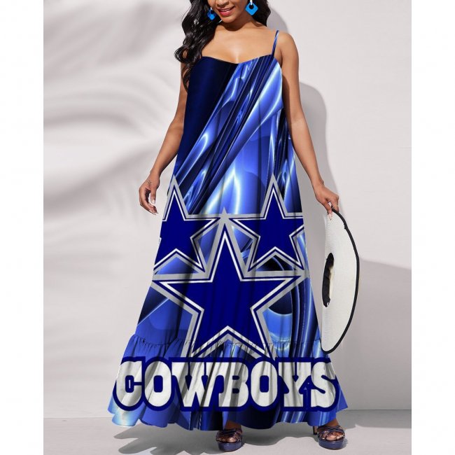 Dallas Cowboys Printed Tie Back Pocket Strap Swing Dress