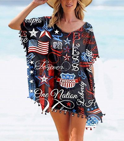 Team series summer women's tassel Chiffon beach blouse