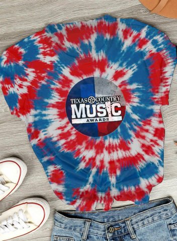 Women's Abstract Tie Dye T-shirts Country Music Style Short Sleeve Round Neck Daily T-shirt